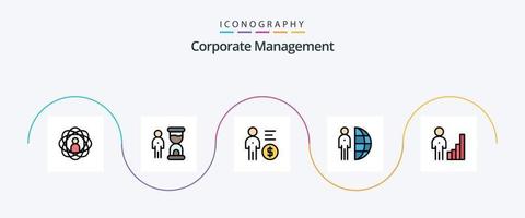 la línea de gestión corporativa llenó el paquete de iconos flat 5, incluida la subcontratación. Lanza libre. mejoramiento. persona. mente vector