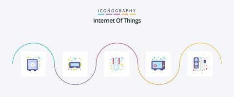 Internet de las cosas paquete de iconos planos 5 que incluye electricidad. dispositivo. temperatura. cable. batería de cocina vector