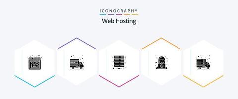 Web Hosting 25 Glyph icon pack including internet. technical. data. support. vpn vector