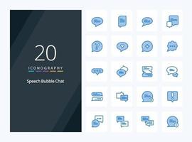 20 iconos de color azul de chat para presentación vector