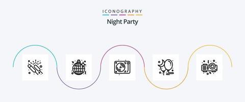paquete de iconos de línea de fiesta nocturna 5 que incluye proyector. noche. fiesta. luna. fiesta vector