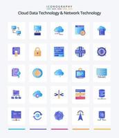 tecnología creativa de datos en la nube y tecnología de red 25 paquetes de iconos planos como archivo. informática. nube. Brújula. archivo vector