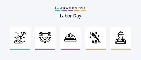 paquete de iconos de la línea 5 del día del trabajo que incluye sombrero. mano de obra. constructor. mano de obra. día. diseño de iconos creativos vector