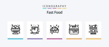 paquete de iconos de la línea 5 de comida rápida que incluye. alimento. pollo. Comida rápida. café. diseño de iconos creativos vector