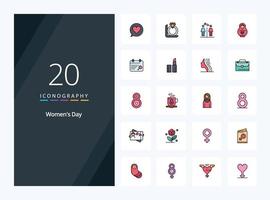 20 iconos llenos de línea de día de la mujer para presentación vector