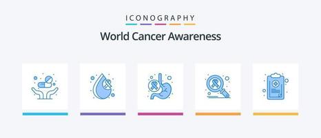paquete de iconos azul 5 de conciencia mundial sobre el cáncer que incluye gráfico. buscar. cáncer. infección. mundo. diseño de iconos creativos vector