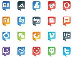 20 logotipos de estilo de burbujas de discurso de redes sociales como messenger picasa xiaomi plurk email vector