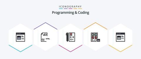 Programming And Coding 25 FilledLine icon pack including develop. app. file. development. coding vector