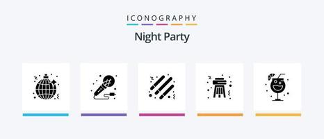 Night Party Glyph 5 Icon Pack Including party. party. night. night. light stick. Creative Icons Design vector