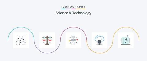 paquete de iconos planos de ciencia y tecnología 5 que incluye redes en la nube. servicios basados en la nube. matraz de prueba. investigación genética. Ingeniería genética vector