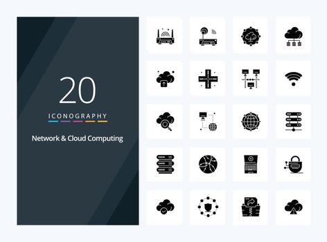 20 Network And Cloud Computing Solid Glyph icon for presentation vector