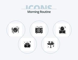 Morning Routine Glyph Icon Pack 5 Icon Design. mirror. bedroom. bacon. world wide. television vector