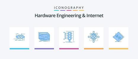 Paquete de iconos de ingeniería de hardware e Internet Blue 5 que incluye lógica. función. electrónico. tráfico. supervisión. diseño de iconos creativos vector