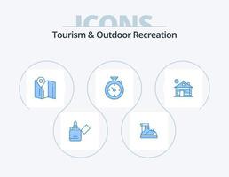 Tourism And Outdoor Recreation Blue Icon Pack 5 Icon Design. hotel . time . boot. timer. hotel vector