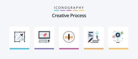 Creative Process Flat 5 Icon Pack Including creative. idea. pencil. process. idea. Creative Icons Design vector