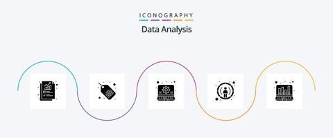 paquete de iconos de glifo 5 de análisis de datos, incluido en línea. usuario. negocio. enfocar. base de datos vector