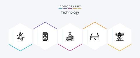 Technology 25 Line icon pack including technology. google. building. glasses. computing vector