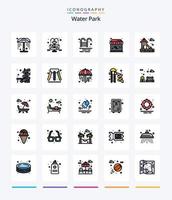 parque acuático creativo paquete de iconos rellenos de 25 líneas, como jardín. ducha. parque. parque. control deslizante vector