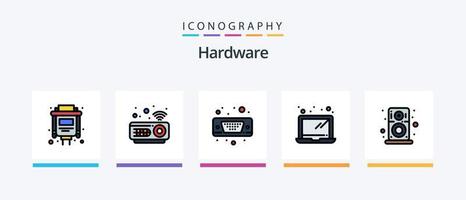 la línea de hardware llenó el paquete de 5 iconos, incluido el puerto. hardware. vga. enchufe. eléctrico. diseño de iconos creativos vector