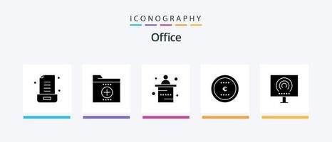 paquete de iconos de glifo de oficina 5 que incluye escritorio. dinero. oficina. moneda. recepción. diseño de iconos creativos vector