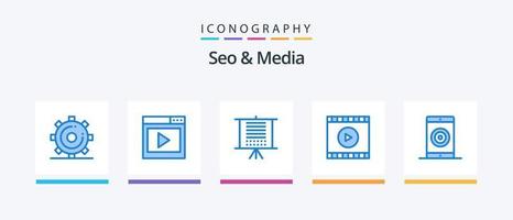 Seo and Media Blue 5 Icon Pack Including web. user. media page. media. seo. Creative Icons Design vector