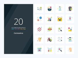 20 Coronavirus Flat Color icon for presentation vector