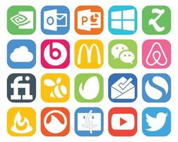 paquete de 20 íconos de redes sociales que incluye el enjambre de la bandeja de entrada de GrooveShark WeChat Simple vector