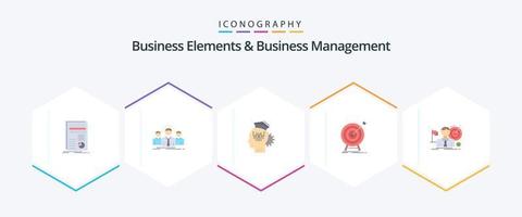 Business Elements And Business Managment 25 Flat icon pack including market. goal. entrepreneur. technology. sharing vector