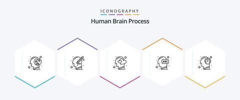 paquete de iconos de 25 líneas del proceso del cerebro humano, incluido el humano. educación. pensamiento. humano. cabeza vector