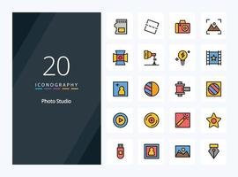 20 Photo Studio line Filled icon for presentation vector
