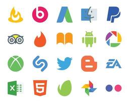 Paquete de 20 íconos de redes sociales que incluye ea blogger ibooks tweet shazam vector