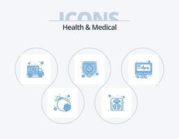 paquete de iconos azul médico y de salud 5 diseño de iconos. informes. electrónica médica. auto. virus. bacterias vector