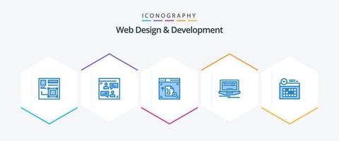 Web Design And Development 25 Blue icon pack including clock. calendar. designer. design. laptop vector