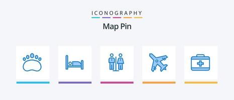 mapa pin azul 5 paquete de iconos que incluye. cuidado. hotel. cuidado de la salud. vacaciones. diseño de iconos creativos vector