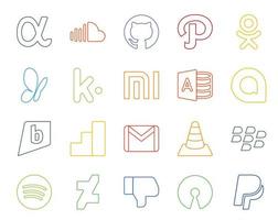 Paquete de 20 íconos de redes sociales que incluye vlc email kik gmail brightkite vector