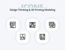 Design Thinking And D Printing Modeling Line Icon Pack 5 Icon Design. pen . education. computer. text. browser vector