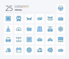 Vehicles 25 Blue Color icon pack including monocycle. military. skateboard. jeep. kayak vector