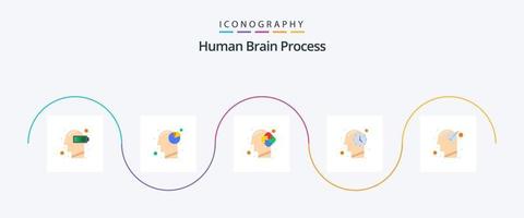 Human Brain Process Flat 5 Icon Pack Including human. time. pie chart. mind. puzzle vector