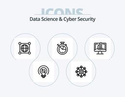 paquete de iconos de línea de seguridad cibernética y ciencia de datos 5 diseño de iconos. sistema. ciencia aprendiendo. aprendizaje automático. aprendiendo vector