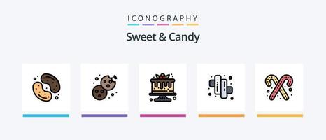 Sweet And Candy Line Filled 5 Icon Pack Including candy cane. food. cafe. dessert. candy. Creative Icons Design vector