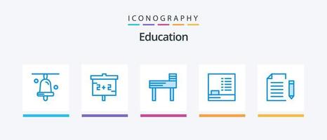 paquete de iconos de educación azul 5 que incluye documento. silla. pizarra. diseño de iconos creativos vector