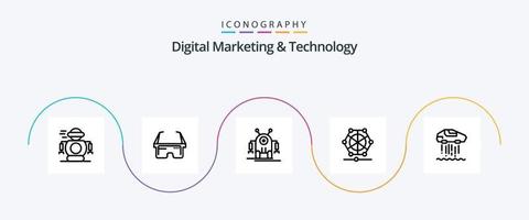 paquete de iconos de línea 5 de marketing digital y tecnología que incluye personal. datos. humano. idioma. máquina vector
