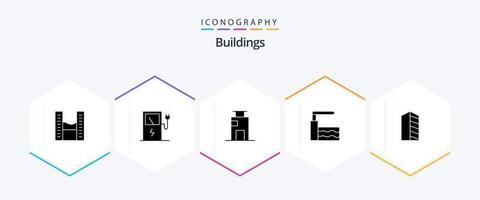 paquete de iconos de 25 glifos de edificios, incluida la casa. edificios edificio. agua. piscina vector