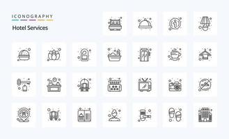 paquete de iconos de línea de 25 servicios de hotel vector