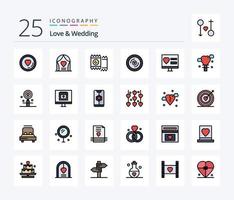 Love And Wedding 25 Line Filled icon pack including love. disk. wedding. lover vector