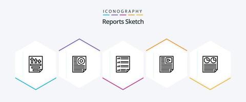 Reports Sketch 25 Line icon pack including paper. data. page. page. document vector