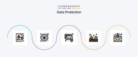 Data Protection Line Filled Flat 5 Icon Pack Including email. attack. email. wall. firewall vector