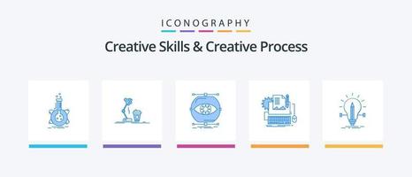 habilidades creativas y proceso creativo paquete de iconos azul 5 que incluye computadora. escritor de tipos. lámpara. visión. supervisión. diseño de iconos creativos vector