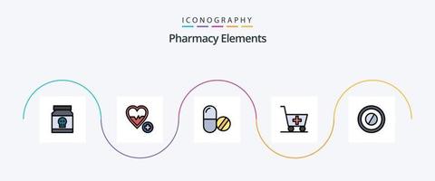 Pharmacy Elements Line Filled Flat 5 Icon Pack Including medical. medicine. beat. medical. tablet vector