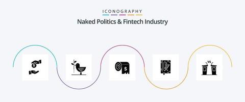 política desnuda y paquete de iconos de glifo 5 de la industria fintech que incluye declaración. códice. pacifismo. libro. gastos vector